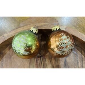 Vintage Glass Ball Christmas Ornaments Green Gold Glitter Noel Stencil Germany